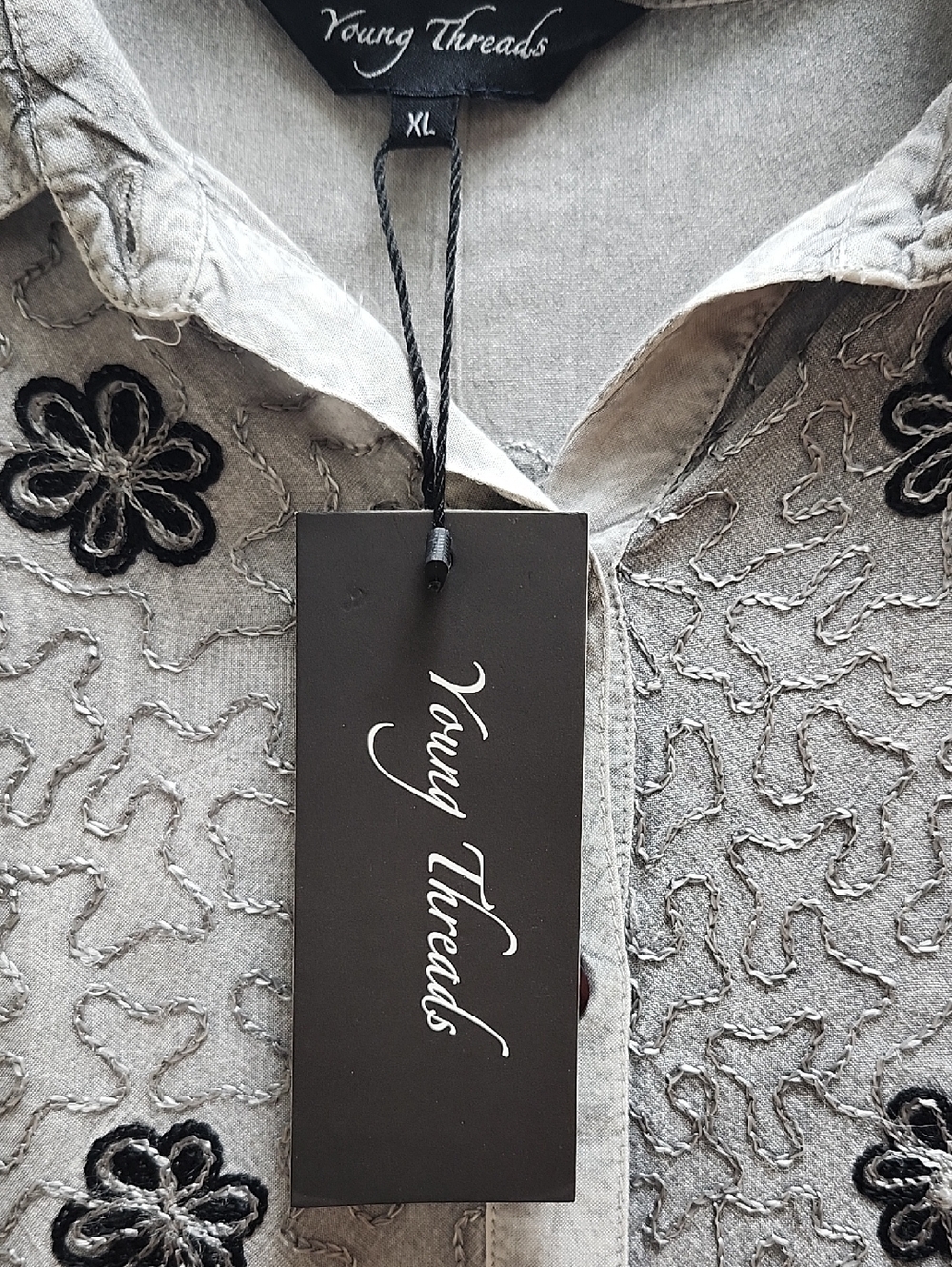 Grey Embroidered Floral Button-Down Tunic - Picture 2 of 2